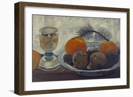 Still life with frosted glass cup, apples and pine branch. About 1902-Paula Modersohn-Becker-Framed Giclee Print