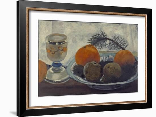 Still life with frosted glass cup, apples and pine branch. About 1902-Paula Modersohn-Becker-Framed Giclee Print