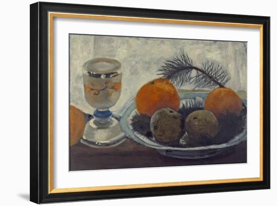 Still life with frosted glass cup, apples and pine branch. About 1902-Paula Modersohn-Becker-Framed Giclee Print