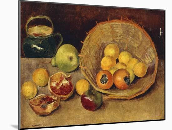 Still Life with Fruit and a Basket, (Oil on Canvas)-Nina Hamnett-Mounted Giclee Print