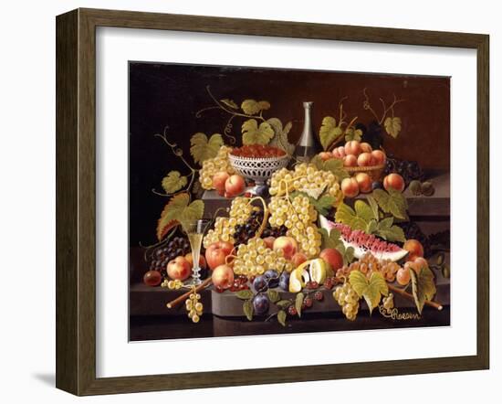 Still Life with Fruit and Champagne-Severin Roesen-Framed Giclee Print