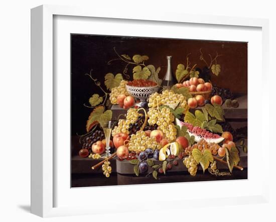 Still Life with Fruit and Champagne-Severin Roesen-Framed Giclee Print