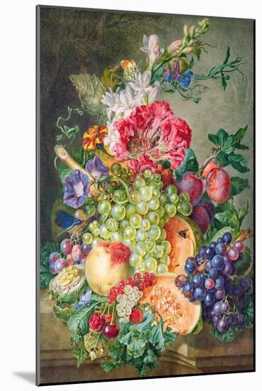 Still Life with Fruit and Flowers-Gerrit Van Leeuwen-Mounted Giclee Print