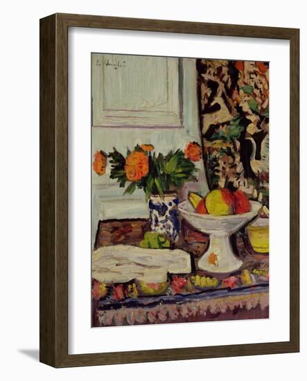 Still Life with Fruit and Marigolds in a Chinese Vase, c.1928-George Leslie Hunter-Framed Giclee Print