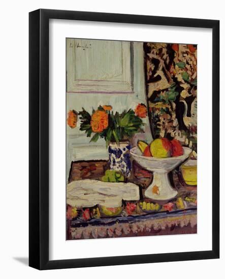 Still Life with Fruit and Marigolds in a Chinese Vase, c.1928-George Leslie Hunter-Framed Giclee Print