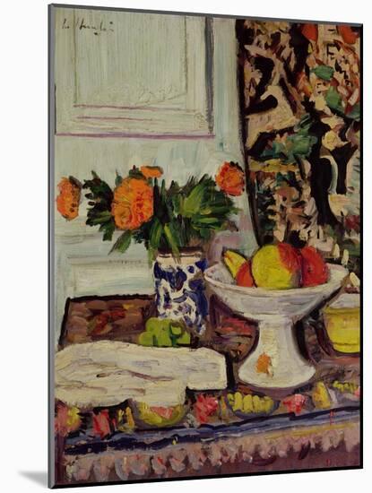 Still Life with Fruit and Marigolds in a Chinese Vase, c.1928-George Leslie Hunter-Mounted Giclee Print