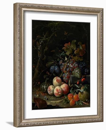 Still Life with Fruit, Foliage and Insects, C.1669-Abraham Mignon-Framed Giclee Print