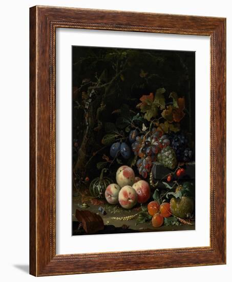 Still Life with Fruit, Foliage and Insects, C.1669-Abraham Mignon-Framed Giclee Print