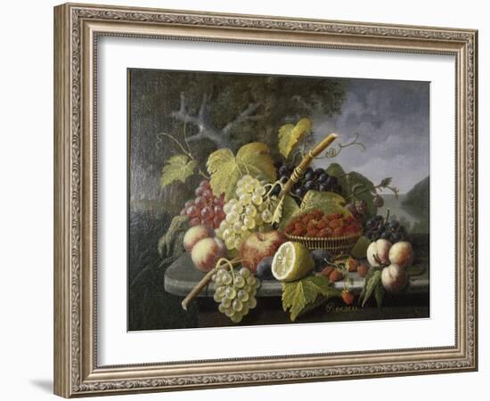 Still Life with Fruit in Landscape-Severin Roesen-Framed Giclee Print