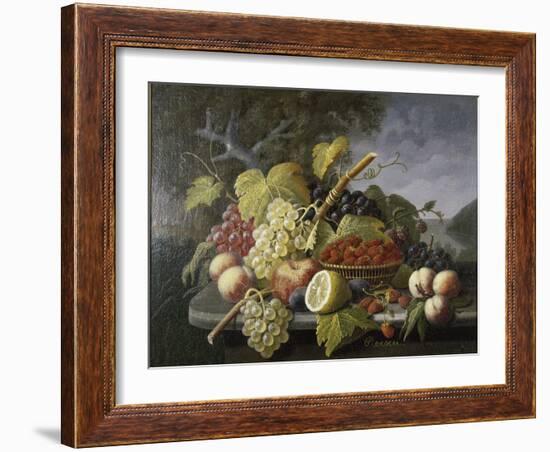 Still Life with Fruit in Landscape-Severin Roesen-Framed Giclee Print