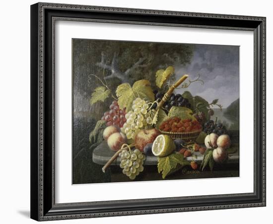 Still Life with Fruit in Landscape-Severin Roesen-Framed Giclee Print