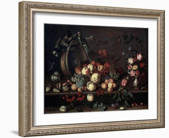 Still Life with Fruits, Flowers and Parrots, 1620S-Balthasar van der Ast-Framed Giclee Print