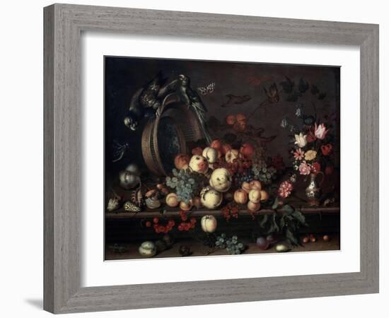 Still Life with Fruits, Flowers and Parrots, 1620S-Balthasar van der Ast-Framed Giclee Print