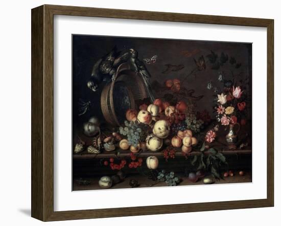 Still Life with Fruits, Flowers and Parrots, 1620S-Balthasar van der Ast-Framed Giclee Print