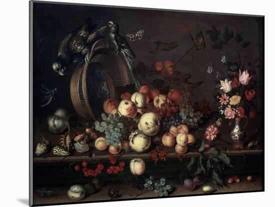 Still Life with Fruits, Flowers and Parrots, 1620S-Balthasar van der Ast-Mounted Giclee Print