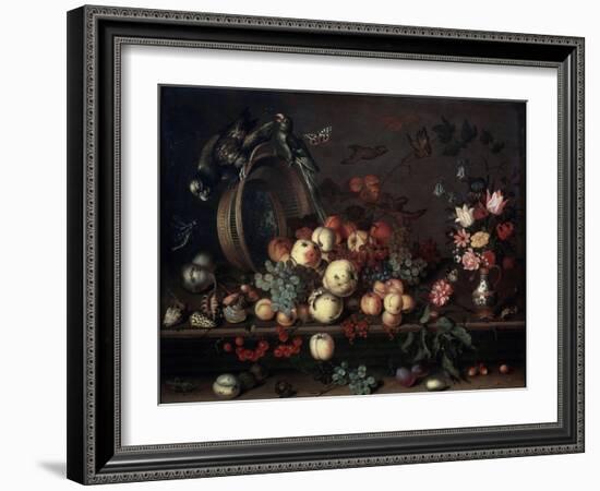 Still Life with Fruits, Flowers and Parrots, 1620S-Balthasar van der Ast-Framed Giclee Print