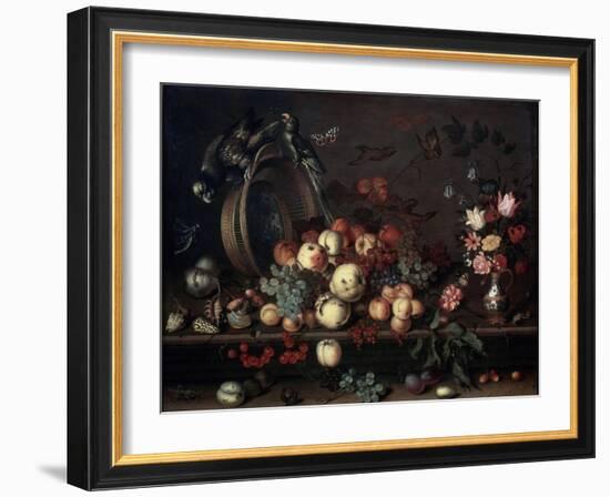 Still Life with Fruits, Flowers and Parrots, 1620S-Balthasar van der Ast-Framed Giclee Print