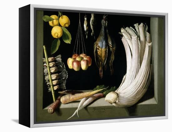 Still Life with Game, Vegetables and Fruit, 1602-Juan Sanchez Cotan-Framed Premier Image Canvas