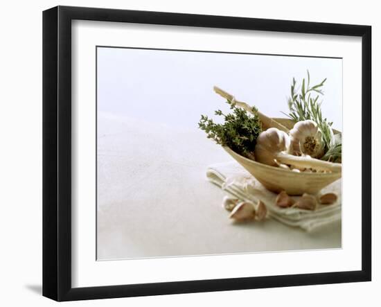 Still Life with Garlic and Various Fresh Herbs-Klaus Arras-Framed Photographic Print