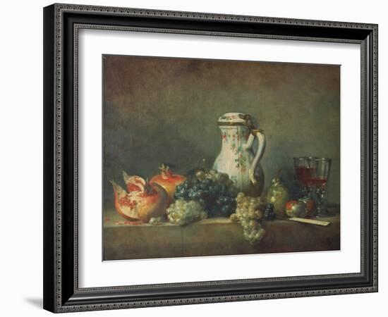 Still Life with Grapes and Pomegranates, 1763-Jean-Baptiste Simeon Chardin-Framed Giclee Print