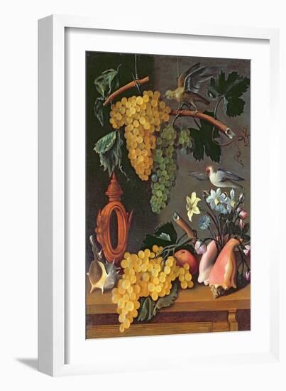 Still Life with Grapes, Birds, Flowers and Shells-Juan de Espinosa-Framed Giclee Print