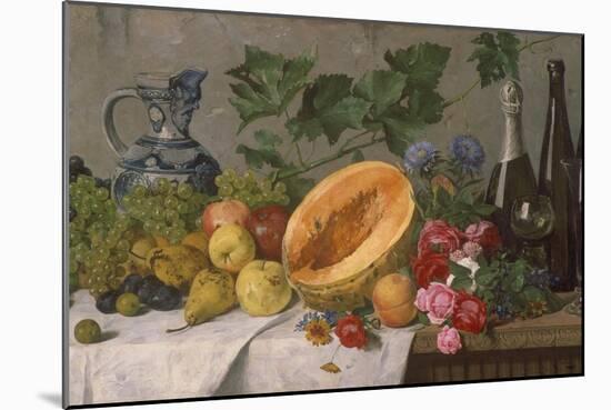 Still Life with Grapes, Pears, Apples and Melon, as Well as a Bottle of Wine-August Jernberg-Mounted Giclee Print