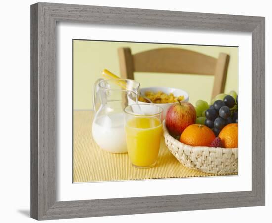 Still Life with Juice, Fruit, Milk and Cornflakes-Kai Schwabe-Framed Photographic Print