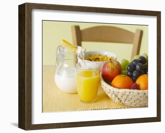 Still Life with Juice, Fruit, Milk and Cornflakes-Kai Schwabe-Framed Photographic Print