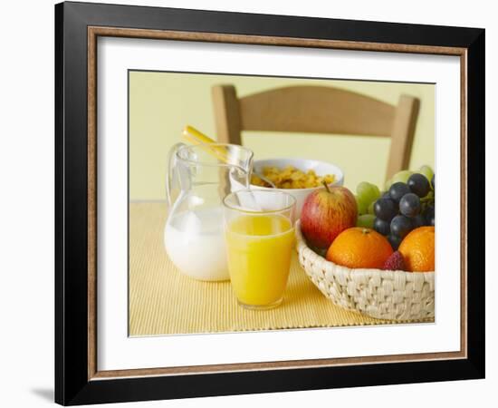 Still Life with Juice, Fruit, Milk and Cornflakes-Kai Schwabe-Framed Photographic Print