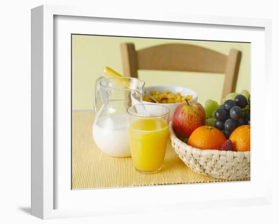 Still Life with Juice, Fruit, Milk and Cornflakes-Kai Schwabe-Framed Photographic Print