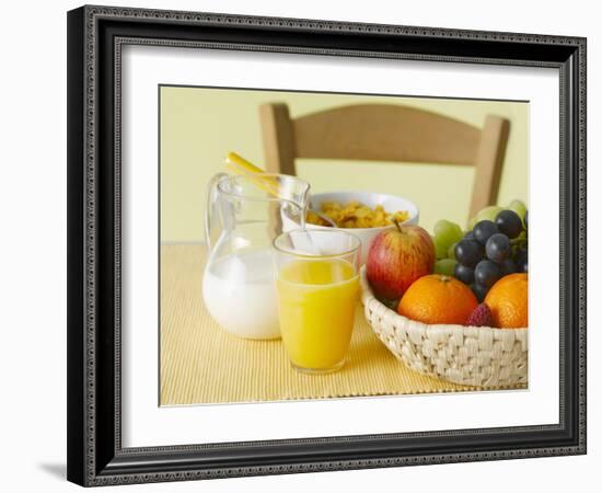 Still Life with Juice, Fruit, Milk and Cornflakes-Kai Schwabe-Framed Photographic Print