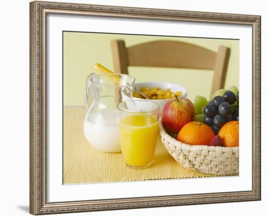 Still Life with Juice, Fruit, Milk and Cornflakes-Kai Schwabe-Framed Photographic Print