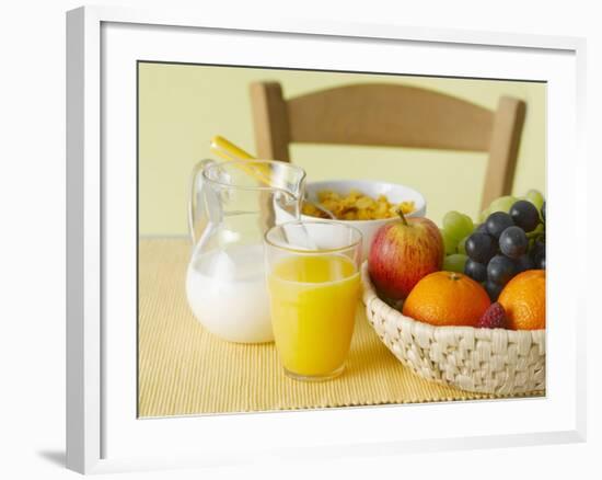 Still Life with Juice, Fruit, Milk and Cornflakes-Kai Schwabe-Framed Photographic Print