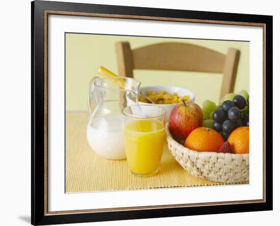 Still Life with Juice, Fruit, Milk and Cornflakes-Kai Schwabe-Framed Photographic Print