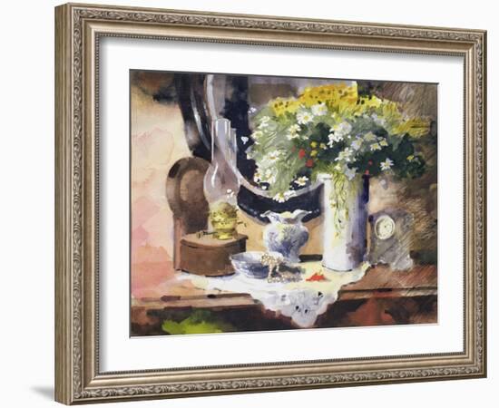 Still Life with Lamp and Flowers-John Lidzey-Framed Giclee Print
