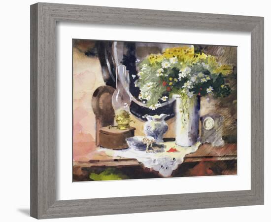 Still Life with Lamp and Flowers-John Lidzey-Framed Giclee Print