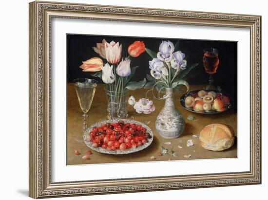 Still life with Lilies, Roses, Tulips, Cherries and Wild Strawberries-Osias The Elder Beert-Framed Giclee Print