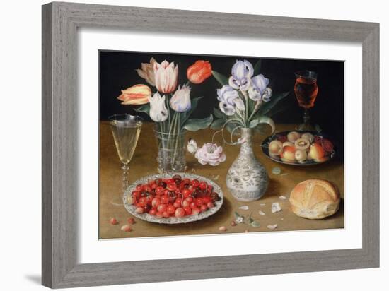 Still life with Lilies, Roses, Tulips, Cherries and Wild Strawberries-Osias The Elder Beert-Framed Giclee Print