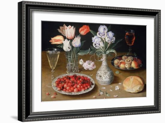 Still life with Lilies, Roses, Tulips, Cherries and Wild Strawberries-Osias The Elder Beert-Framed Giclee Print