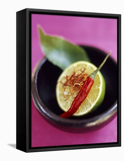 Still Life with Lime, Chili, Saffron and Kaffir Lime Leaf-Jean Cazals-Framed Premier Image Canvas