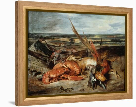 Still Life with Lobster and Trophies of Hunting and Fishing - Oil on Canvas, 1827-Ferdinand Victor Eugene Delacroix-Framed Premier Image Canvas