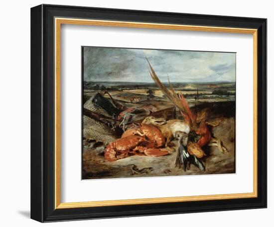 Still Life with Lobster and Trophies of Hunting and Fishing - Oil on Canvas, 1827-Ferdinand Victor Eugene Delacroix-Framed Giclee Print