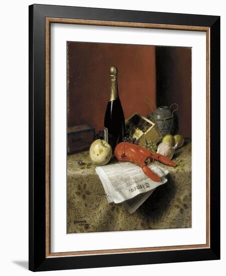 Still Life with Lobster, Fruit, Champagne and Newspaper, 1882-William Michael Harnett-Framed Giclee Print