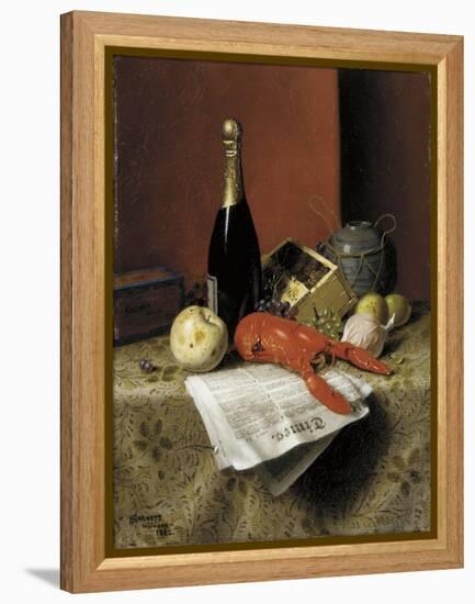 Still Life with Lobster, Fruit, Champagne and Newspaper, 1882-William Michael Harnett-Framed Premier Image Canvas