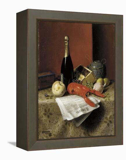Still Life with Lobster, Fruit, Champagne and Newspaper, 1882-William Michael Harnett-Framed Premier Image Canvas