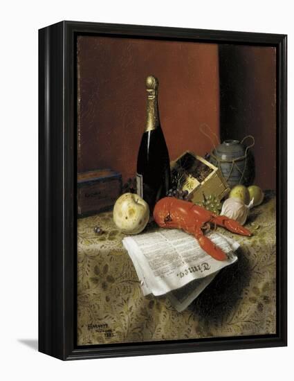 Still Life with Lobster, Fruit, Champagne and Newspaper, 1882-William Michael Harnett-Framed Premier Image Canvas