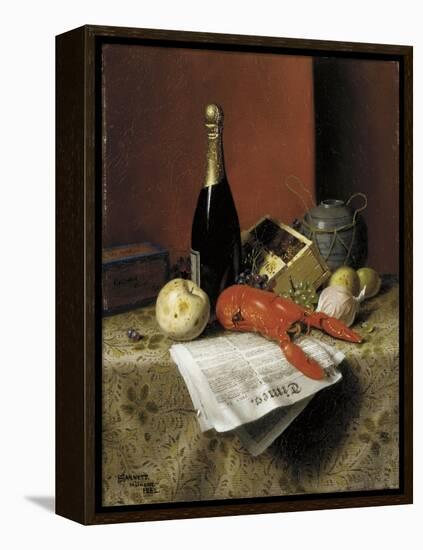 Still Life with Lobster, Fruit, Champagne and Newspaper, 1882-William Michael Harnett-Framed Premier Image Canvas