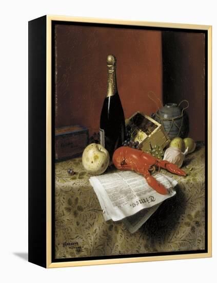 Still Life with Lobster, Fruit, Champagne and Newspaper, 1882-William Michael Harnett-Framed Premier Image Canvas