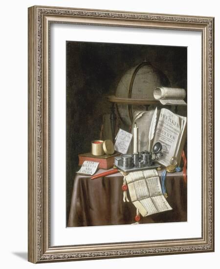 Still Life with Manuscripts, Candle, Globe and Silver Inkwell-Edwaert Colyer-Framed Giclee Print