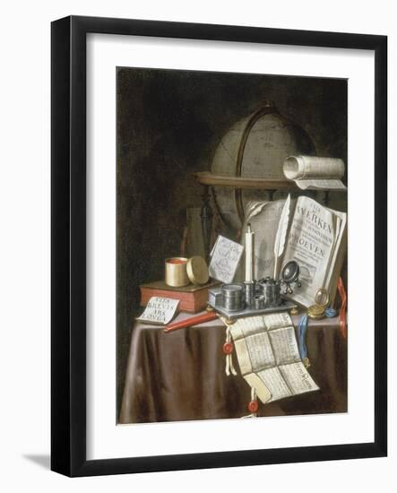 Still Life with Manuscripts, Candle, Globe and Silver Inkwell-Edwaert Colyer-Framed Giclee Print